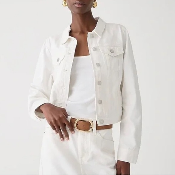 NWT J.Crew “New Classic Denim Jacket” mid-cropped length (white, petite L) - Picture 1 of 17